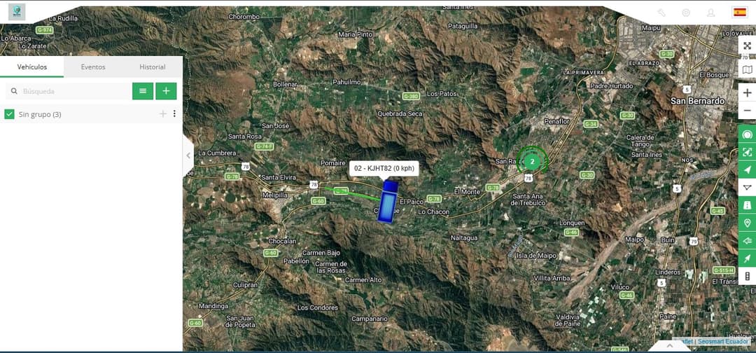 Plataforma web BioGPS con mapa satelital y flota en tiempo real